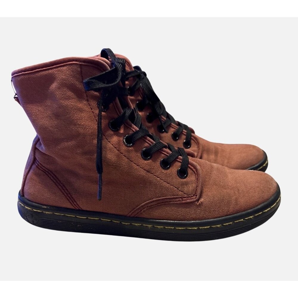 Doc Martens Women's Shore-Ditch Maroon Canvas Ankle Boots Shoes Size 6 Booties